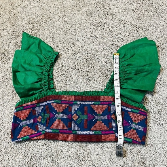 NWT! Farm Rio Tropical Green Linen Embroidered Smocked Back Crop Top. Size XL. - Picture 8 of 14